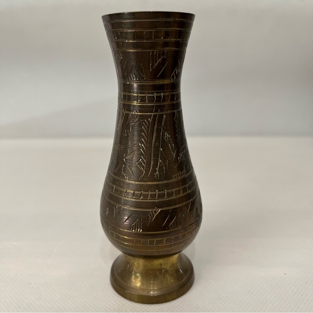 Vintage Etched Brass Mini Bud Vase